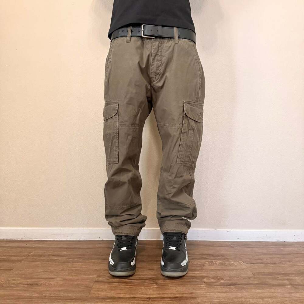 Men's Brown Utility Tactical Cargo Pants Y2K Stacked Military Streetwear